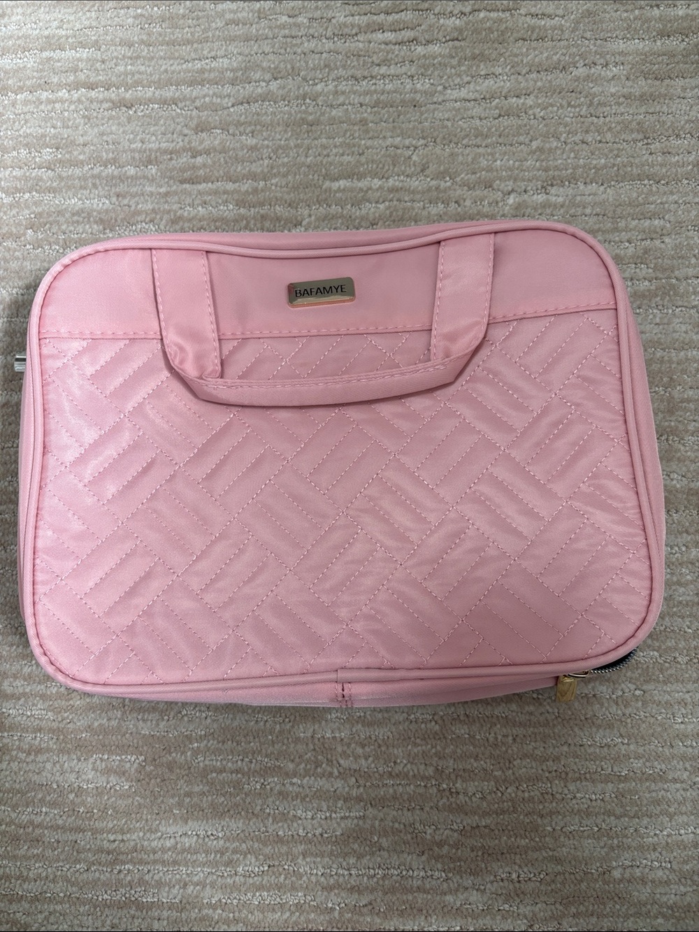 Pink Quilted Cosmetic Travel Case with Top Handles